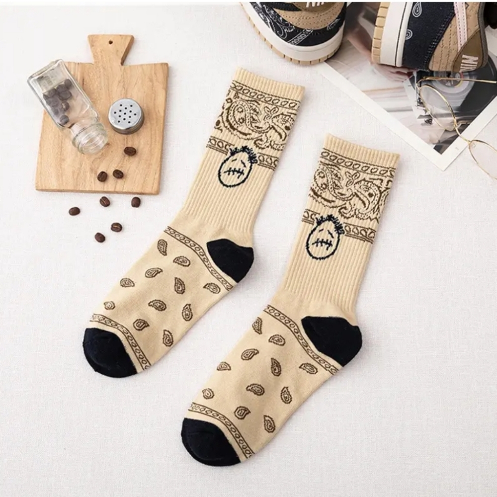 New Travis Scott Cactus Jack Cream Navy Blue Bandana Socks